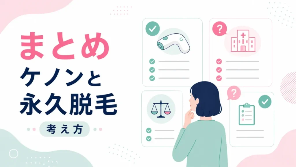 ケノンと永久脱毛の考え方を確認項目で整理したまとめ図