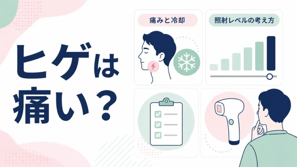 ヒゲ使用時の痛みと冷却、照射レベルの考え方を整理する図解