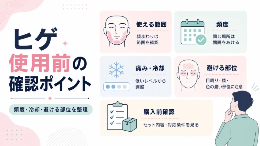 ケノンをヒゲに使う前に確認したい頻度・冷却・避ける部位を整理する図解