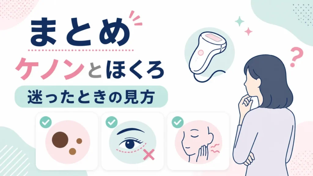 ケノンとほくろで迷ったときの見方を、確認ポイントごとに整理したまとめ図解
