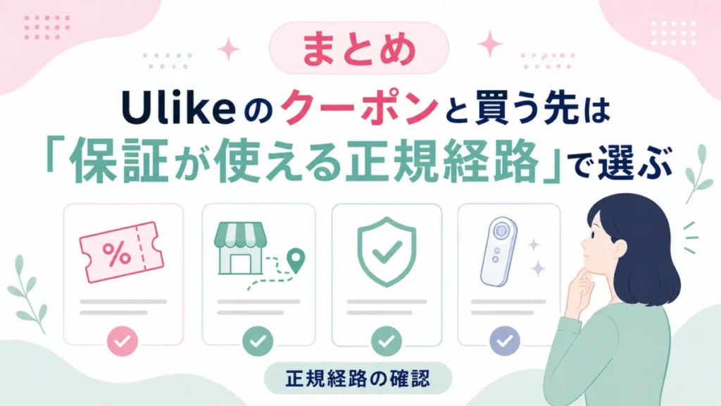 Ulikeのクーポンと買う先について、正規経路の確認ポイントをまとめた図解