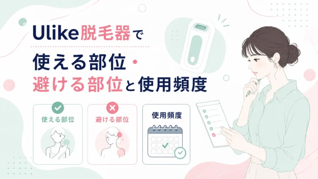 Ulike脱毛器の使える部位と避ける部位、使用頻度の考え方を示す図解