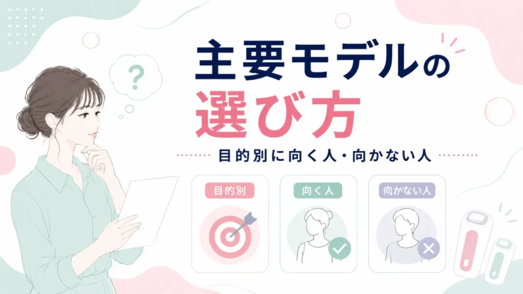 主要モデルの選び方を目的別に整理し、向く人と向かない人を示す図解