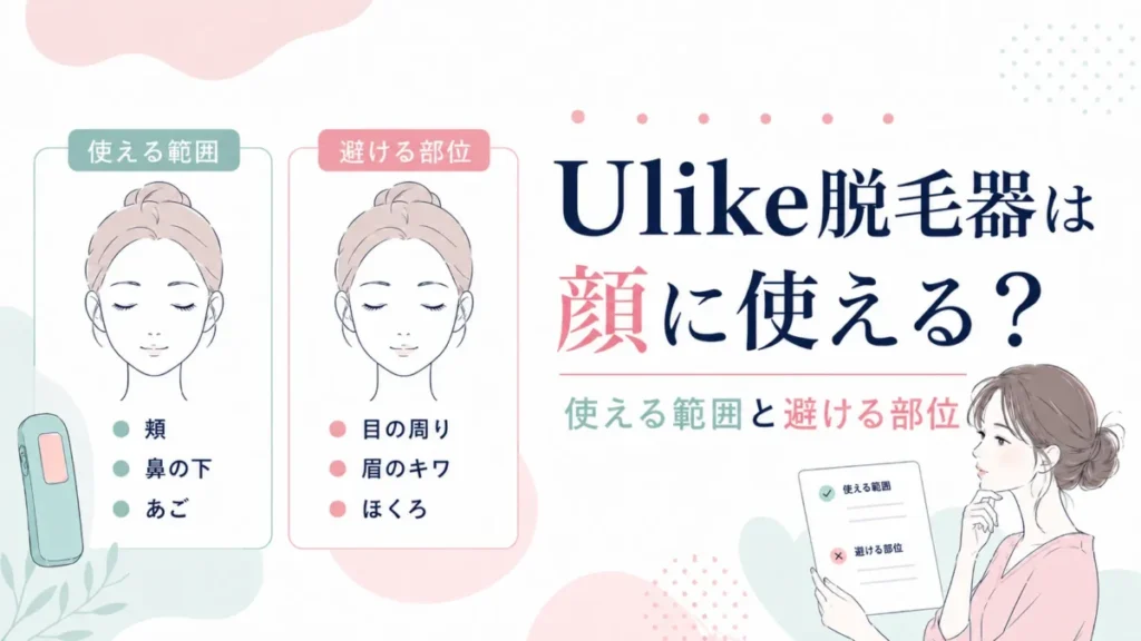 Ulike脱毛器を顔に使う範囲と避ける部位をカード形式で整理した図解