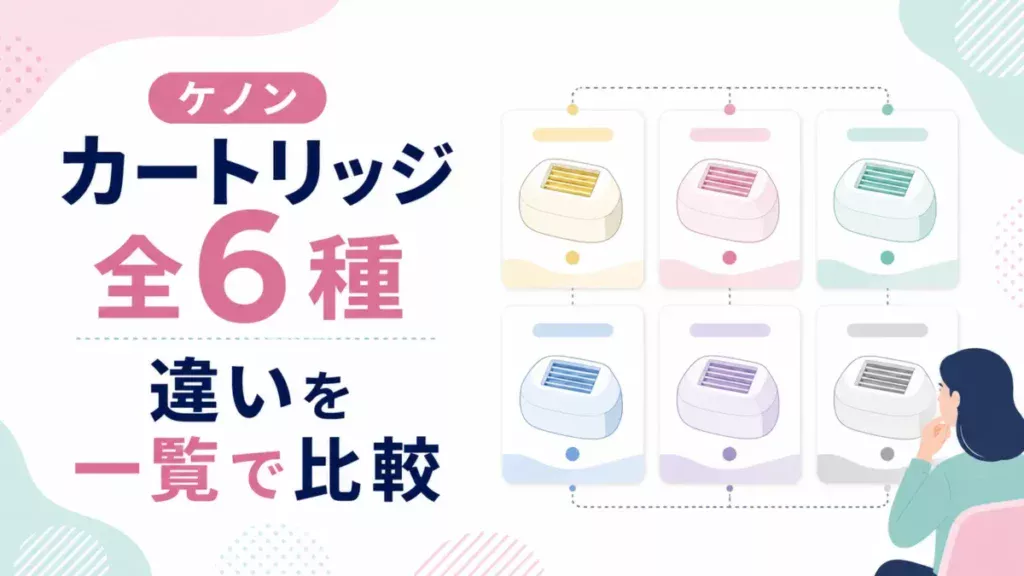 ケノンのカートリッジ全6種の違いを一覧カードで整理する比較図