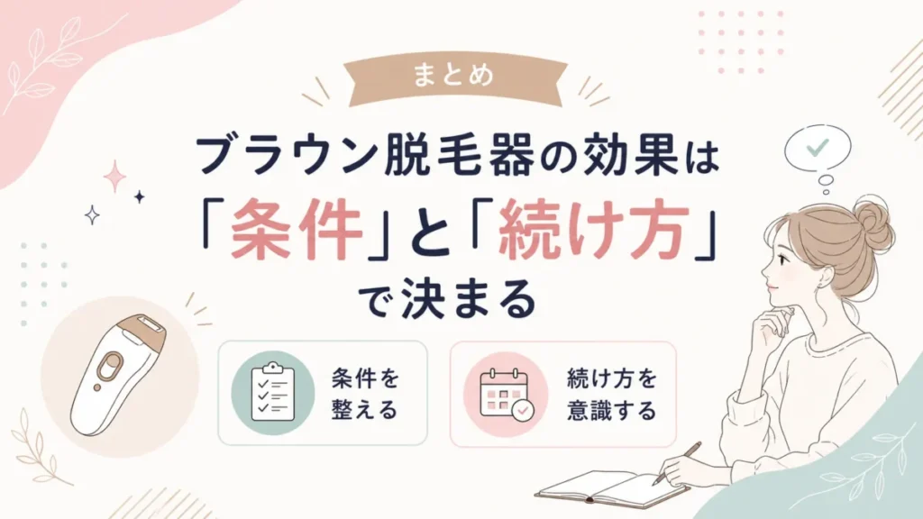 ブラウン脱毛器の効果は条件と続け方で決まる点を整理したまとめ図