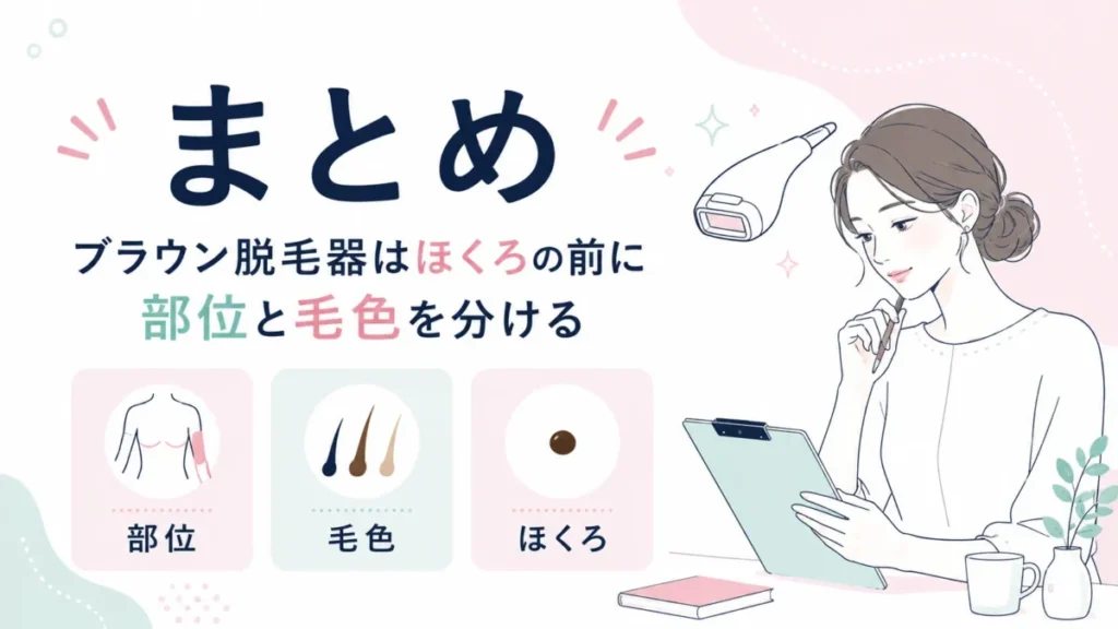 ブラウン脱毛器はほくろの前に部位と毛色を分けて確認するまとめ図解