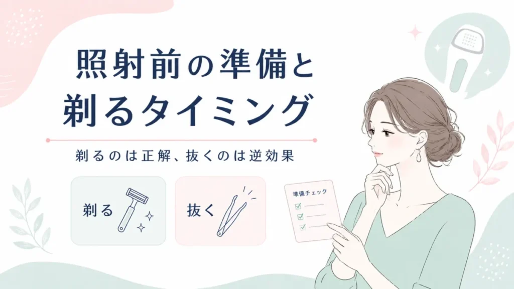 照射前の準備と剃るタイミング、抜く処理を避ける考え方を整理する図解