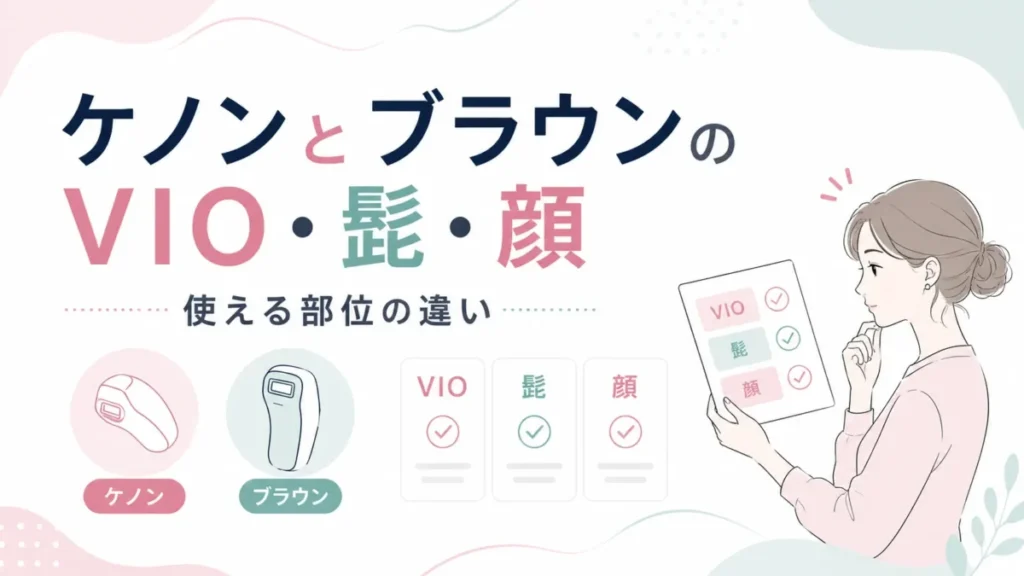 ケノンとブラウンのVIO・髭・顔への対応範囲を部位ごとに整理する比較図