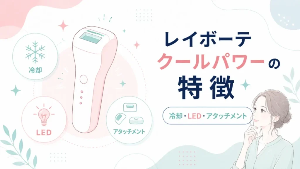 クールパワーの特徴として冷却・LED・アタッチメントを整理する図解