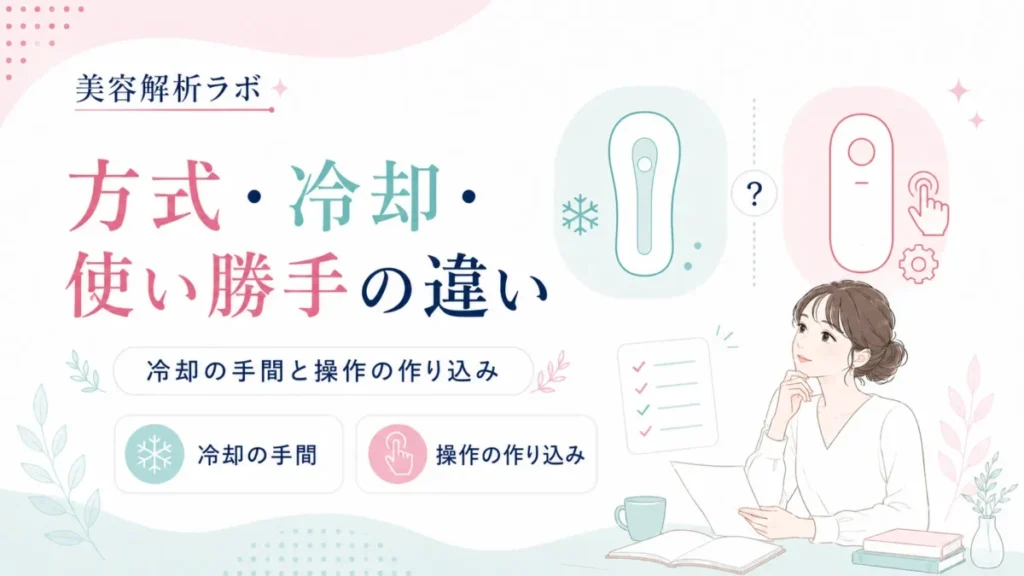 レイボーテ クールパワーとケノンの方式・冷却・操作性の違いを示す比較図