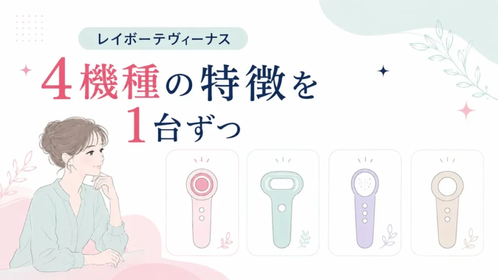 レイボーテヴィーナス4機種の特徴を1台ずつ見比べる構成を示した図解